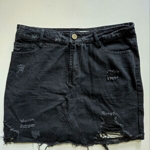 Distressed Black Denim Skirt
